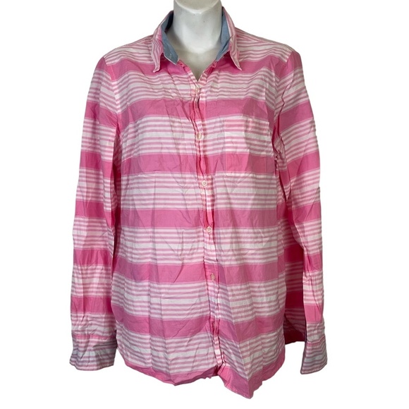 LE TIGRE Pink Horizontal Stripe Casual Long Sleeve Button Down Shirt Top Large L - Picture 1 of 15